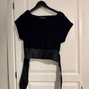 Anthropologie Black Crop Top with Satin Detail